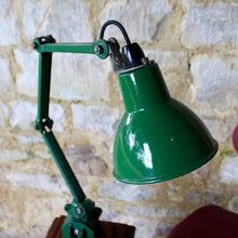 Load image into Gallery viewer, lamp-work-bench-task-lighting-factory-lamp-exceptionally-good-condition-marks-scratches-arm-green-enamel-shade-near-perfect-lamp-re-wired-mounded-two-step-cherry-wood-plinth-domestic-setting-classic-piece-british-industrial-design-2nd-quarter-20th-century-damon-blandford-antiques-lighting-for-sale-stroud-gloucestershire-cotswolds-industrial