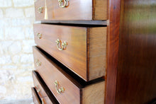 Load image into Gallery viewer, George-III-mahogany-chest-on-chest-C1790-two-short-six-long-graduated-drawers-lined-oak-swan-neck-brass-handles-escutcheons-bracked-feet-damon-blandford-antiques-stroud-cotswolds-gloucestershire-for-sale-storage-cornice-restored-excellent-condition
