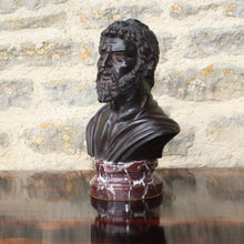 Load image into Gallery viewer, bronze-bust-pmormile-p-mormile-painted-patination-wear-roman-high-status-sculpture-marble-classical-neoclassical-decorative-marble-reddish-brown-for-sale-damon-blandford-antiques-stroud-valleys-cranham-gloucestershire-cotswolds-antiques-vintage