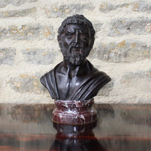Load image into Gallery viewer, bronze-bust-pmormile-p-mormile-painted-patination-wear-roman-high-status-sculpture-marble-classical-neoclassical-decorative-marble-reddish-brown-for-sale-damon-blandford-antiques-stroud-valleys-cranham-gloucestershire-cotswolds-antiques-vintage