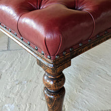 Load image into Gallery viewer, Striking-19th-century-stool-good-size-proportions-upholstered-deep-buttoned-oxblood-red-leather-turned-faux-bois-legs-simulated-rosewood-black-golden-brown-colours-eye-catching-furniture-function-well-living-room-bed-room-hall-crop-whip-bdsm-for-sale-damon-blandford-antiques-stroud-cotswolds
