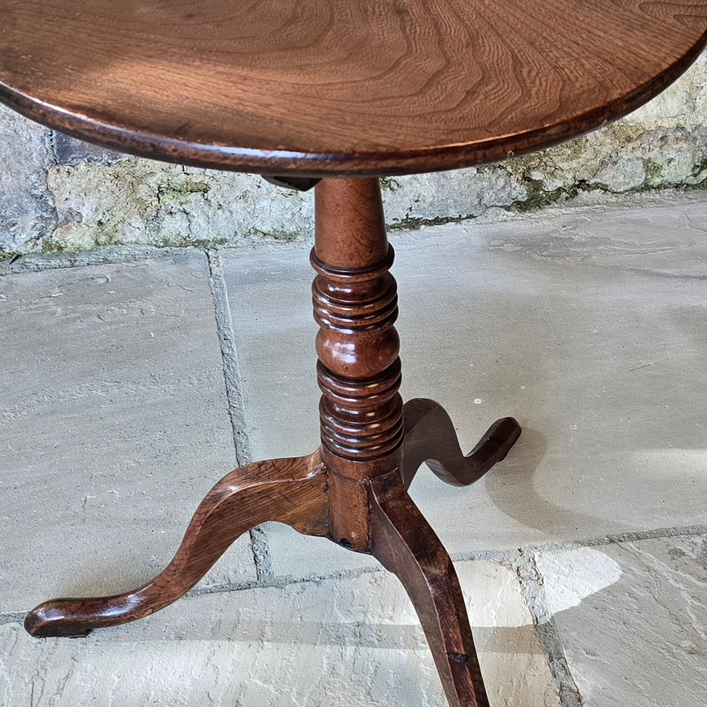 Good-tilt-top-pedestal-table-single-plank-top-tri-form-base-particularly-nice-ring-turned-column-constructed-in-ash-provincial-stylistically-regency-1830-small-size-delightful-table-lamp-stand-sofa-side-drinks-table-elegant-design-light-colour-contemporary-traditional-setting-english-circa-for-sale-damon-blandford-antiques-stow-on-the-wold-cotswolds-antique-furniture