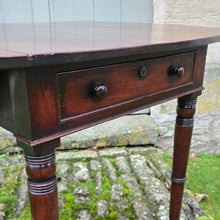 Load image into Gallery viewer, Fine-quality-late-19th-century-georgian-drop-leaf-pembroke-table-butterfly-shaped-top-frieze-drawer-bramah-lock-false-drawer-front-turned-wooden-drawer-pulls-tapered-ring-turned-legs-original-brass-cup-castors-really-attractive-useful-occasional-table-excellent-colour-for-sale-damon-blandford-antiques-cotswolds-stow-on-the-wold
