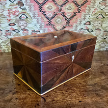 Load image into Gallery viewer, really-attractive-inlaid-19th-century-specimen-wood-box-banded-sunburst-design-bone-escutcheon-velvet-lined-trinket-box-excellent-condition-for-sale-damon-blandford-antiques-stow-on-the-wold-cotswolds
