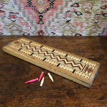 Load image into Gallery viewer, game-cards-cribbage-very-nicely-inlaid-antique-cribbage-board-all-four-pegs-chevron-design through the central-attractive-excellent-present-english-circa-1900-for-sale-damon-blandford-antiques-stow-on-the-wold-cotswolds
