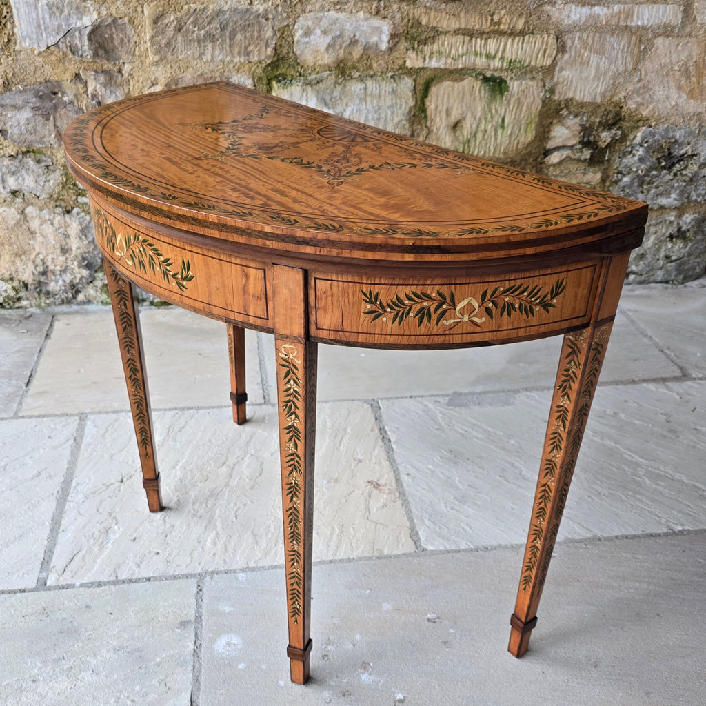 Fine C19th Adam Style Painted Satin Wood Demi Lune Games Table