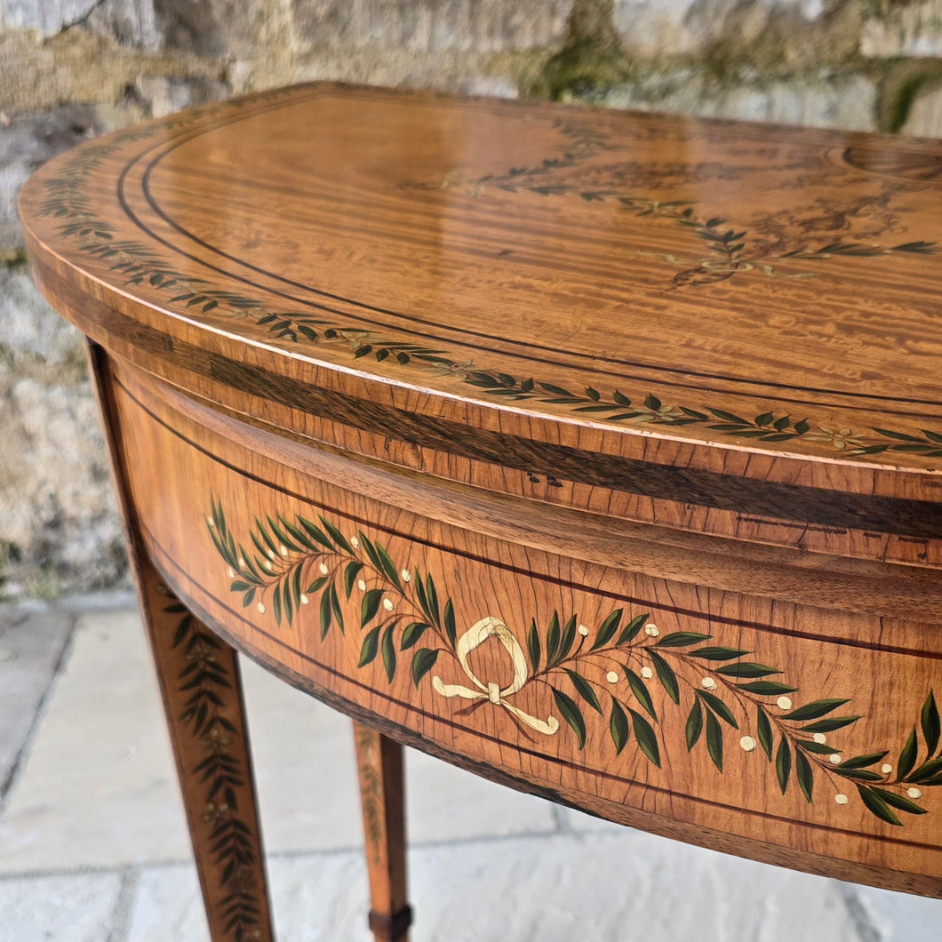 Fine C19th Adam Style Painted Satin Wood Demi Lune Games Table