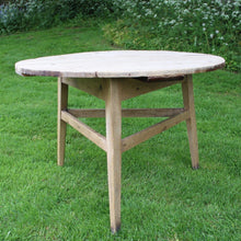 Load image into Gallery viewer, large-late-georgian-pine-cricket-table-scrubbed-top-splayed-tapered-legs-united-by-stretchers-unusually-large-size-good-kitchen-table-informal-dinning-table-three-people-attractive-rustic-table-good-solid-condition-english-welsh-circa-1830-for-sale-damon-blandford-antiques-stroud-stow-on-the-wold-country-interior-design
