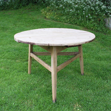 Load image into Gallery viewer, large-late-georgian-pine-cricket-table-scrubbed-top-splayed-tapered-legs-united-by-stretchers-unusually-large-size-good-kitchen-table-informal-dinning-table-three-people-attractive-rustic-table-good-solid-condition-english-welsh-circa-1830-for-sale-damon-blandford-antiques-stroud-stow-on-the-wold-country-interior-design
