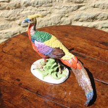 Load image into Gallery viewer, superb-porcelain-pheasant-1:2-scale-modelled-on-mature-golden-pheasant-alert-upright-natural-pose-beautifully-painted-porcelain-mottled-tail-feathers-particularly-well-painted-marked-to-underside-base-letter-M-possibly-KPM Berlin-germany-for-sale-damon-blandford-antiques-stroud-stow-on-the-wold-cotswolds-interior-decoration-ceramic-pottery
