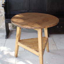 Load image into Gallery viewer, good-19th-century-welsh-pine-cricket-table-pegged-joints-pitch-pine-top-under-tier-nicely-proportioned-excellent-solid condition-aesthetic-appeal-two-plank-top-constructed-nicely-figured-timber-for-sale-damon-blandford-antiques-stroud-stow-on-the-wold-cotswolds-regional-furniture-country-settle
