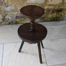 Load image into Gallery viewer, rare-18th-century-cornish-lace-makers-table-primitive-form-lower-tier-comprises-laminated-block-banded-oak-top-stick-legs-smaller-upper-tier-turned-column-banded-oak-top-fascinating-piece-cornish-vernacular-furniture-sofa-side-table-lamp-stand-excellent-condition-patina-for-sale-damon-blandford-antiques-stow-on-the-wold-cotswolds-folk-art-rural-crafts
