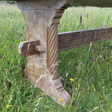 Load image into Gallery viewer, exceptionally-good-18th-century-french-refectory-table-oak-well-figured-single-plank-top-breadboard-ends-blacksmith-forged-iron-nails-trestle-style-supports-particularly-attractive-hand-carved-spiral-details-supports-united-by-deep-reeded-stretcher-wonderful-dinning-preparation-console-table-contemporary-or-period-setting-for-sale-damon-blandford-antiques-cotswolds
