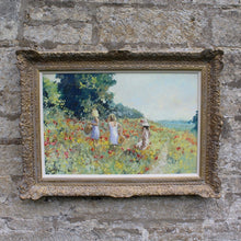 Load image into Gallery viewer, stunning-impressionist-style-painting-three-girls-in-poppy-field-artist-paul-brown-signed-bottom-left-exhibits-london-chelsea-mayfair-significant-following-exceptionally-good-light-colour-evokes-warmth-happiness-large-excellent-condition-framed-quality-ornate-gilt-for-sale-damon-blandford-antiques-art-stow-on-the-wold-stroud-cotswolds-interior-decoration
