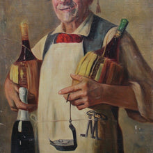 Load image into Gallery viewer, wonderful-19th-century-oil-on-canvas-painting-florentine-artist-rodolfo-agresti-signed-hotelier-traditional-straw-covered-bottles-wine-oil-lamp-keys-facial-features-characterful-particularly-well-painted-rugged-appearance-lack teeth-softness-brightness-eyes-evoking-feelings-warmth-wall-art-for-sale-damon-blandford-antiques-stroud-cotswolds
