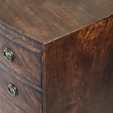 Load image into Gallery viewer, Excellent-example-late-18th-early-19th-century-mahogany-bow-fronted-chest-three-graduated-drawers-wonderful-colour-patination-loved-generation-family-central-london-chelsea-kings-road-fulham-alton-hampshire-war-bonnett-elegant-excellent-condition-for-sale-damon-blandford-antiques-stow-on-the-wold-cotswolds-antique-storage-furniture
