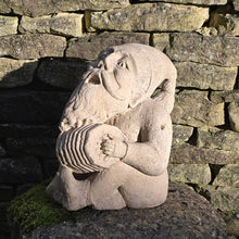 Load image into Gallery viewer, Wonderfully-detailed-carved-limestone-musician-gnome-large-scale-detailed-carving-bearded-gnome-seated-position-head-back-full-song-singing-playing-squeeze-box-concertina-inside-outside-mythical-protector-natural-environment-garden-folklore dating back-english-circa-1900-ornament-for-sale-damon-blandford-antiques-stow-on-the-wold-cotswolds
