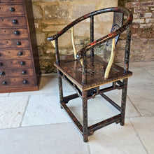Load image into Gallery viewer, highly-decorative-chinese-ming-style-quanyi-armchair-early-C20th-continuous-crest-rail-back-splat-black-lacquer-hand-painted-decoration-dragon-phoenix-horseshoe-excellent-condition-circa-1920's-for-sale-damon-blandford-antiques-stow-on-the-wold-cotswolds-oriental-seating-chair-decorative-home

