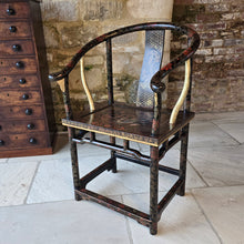Load image into Gallery viewer, highly-decorative-chinese-ming-style-quanyi-armchair-early-C20th-continuous-crest-rail-back-splat-black-lacquer-hand-painted-decoration-dragon-phoenix-horseshoe-excellent-condition-circa-1920's-for-sale-damon-blandford-antiques-stow-on-the-wold-cotswolds-oriental-seating-chair-decorative-home

