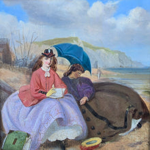 Load image into Gallery viewer, oil-on-board-painting-by-Thomas-Musgrave-Joy-colourful-coastal-scene-ladies-period-dress-ships-sea-gilt-frame-nsuigned-victorian-portrait-genre-painter-Royal-Academy-exhibitions-major-commissions-Lord-Panmure-Royal-family-portraiture-for-sale-damon-blandford-antiques-stow-on-the-wold-fine-art-wall-art-decoration-interior-design
