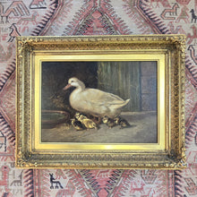 Load image into Gallery viewer, pair-two-delightful-19th-century-victorian-oil-paintings-on-canvas-artist-Robert-Cleminson-scenes-nature-rural-mother-hen-chicks-mother-duck-ducklings-beautifully-painted-signed-excellent-condition-mounted-good-quality-gilt-frames-provenance-for-sale-damon-blandford-antiques-stow-on-the-wold-fine-art-wall-art-decoration-interior-design
