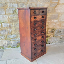 Load image into Gallery viewer, good-provincial-walnut-veneer-chest-two-short-eight-long-graduated-drawers-original-turned-wooden-drawer-pulls-brass-locks-escutcheons-plinth-base-excellent-colour-wonderful-patina-English-circa-1800-storage-for-sale-damon-blandford-antiques-stow-on-the-wold-cotswolds-antique-furniture
