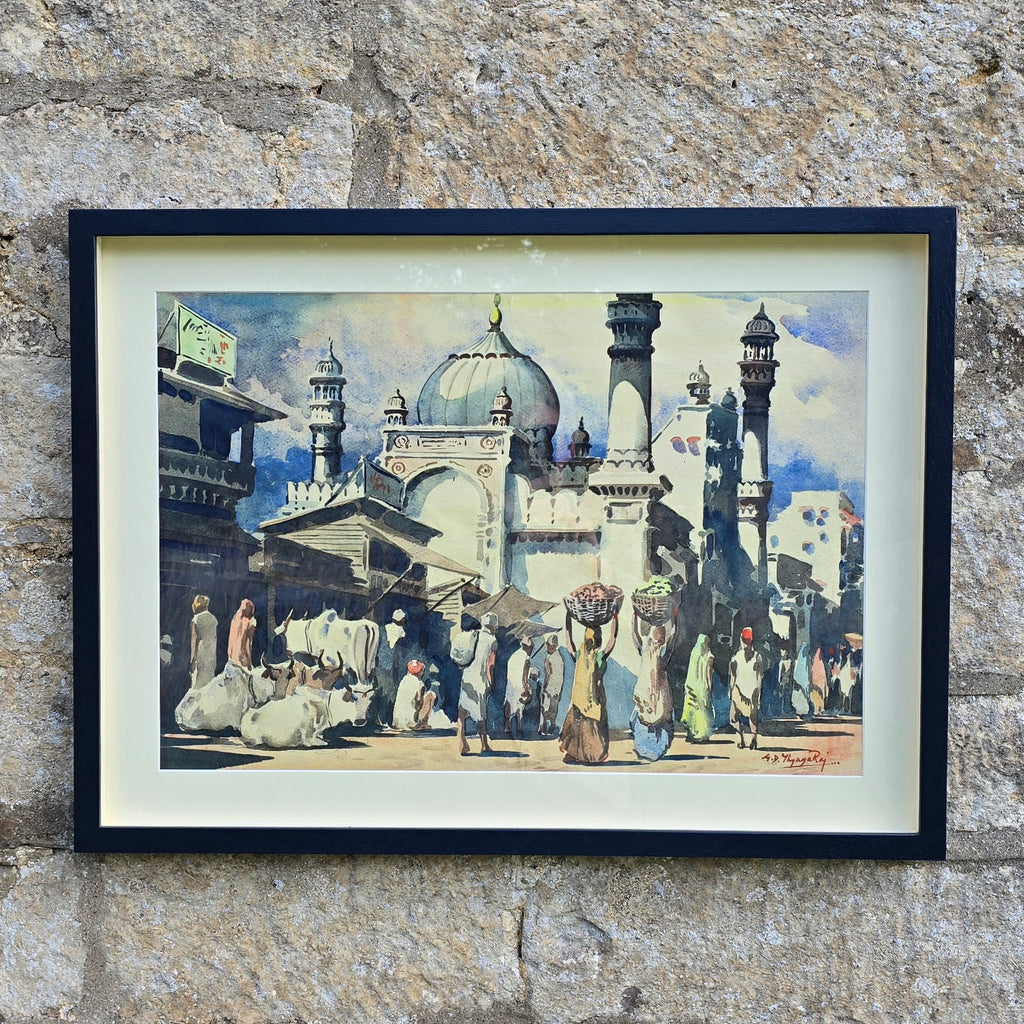 Indian Street Scene Watercolour Painting by G.D. Thyaga Raj (1930-1981)