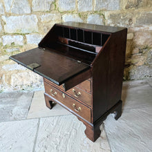 Load image into Gallery viewer, virginia-black-walnut-wonderful-small-proportions-magnificent-bureau-well-figured-fall-front-fitted-interior-drawers-pigeon-holes-storage-well-escutcheons-swan-neck-handles-bracket-feet-excellent-condition-north-america-navel-stores-act-1721-english-circa-1720s-1730s-1740s-1750s-for-sale-damon-blandford-antiques-stow-on-the-wold-cotswolds
