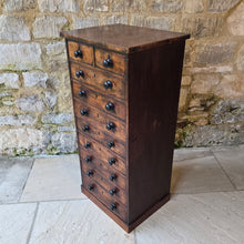 Load image into Gallery viewer, good-provincial-walnut-veneer-chest-two-short-eight-long-graduated-drawers-original-turned-wooden-drawer-pulls-brass-locks-escutcheons-plinth-base-excellent-colour-wonderful-patina-English-circa-1800-storage-for-sale-damon-blandford-antiques-stow-on-the-wold-cotswolds-antique-furniture
