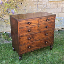 Load image into Gallery viewer, good-Regency-period-two-part-mahogany-campaign-chest-two short-three-long-graduated-drawers-excellent-quality-well-figured-timbers-wonderful-colour-patination-reeded-top-mahogany-lined-drawers-moulded-fronts-turned-wooden-drawer-pulls-feet-original-locks-brass-escutcheons-restricted-access-easy-to-move-for-sale-travel-furniture-antique-damon-blandford-antiques-stow-on-the-wold-stroud-cotswolds
