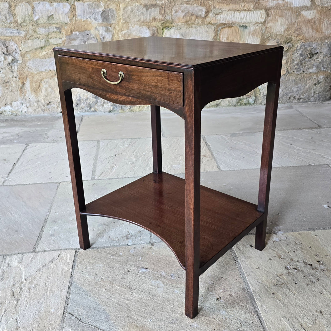 elegant-georgian-mahogany-side-centre-table-frieze-drawer-under-tier-highly-original-condition-fine-furniture-moulded-top-edge-oak-lined-drawers-dovetail-joints-original-brass-drop-handle-shaped-frieze-elegant-proportions-square-legs-concave-shaped-under-tier-sofa-side-table-lamp-table-english-circa-1740's-for-sale-damon-blandford-antiques-stow-on-the-wold