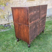 Load image into Gallery viewer, good-Regency-period-two-part-mahogany-campaign-chest-two short-three-long-graduated-drawers-excellent-quality-well-figured-timbers-wonderful-colour-patination-reeded-top-mahogany-lined-drawers-moulded-fronts-turned-wooden-drawer-pulls-feet-original-locks-brass-escutcheons-restricted-access-easy-to-move-for-sale-travel-furniture-antique-damon-blandford-antiques-stow-on-the-wold-stroud-cotswolds

