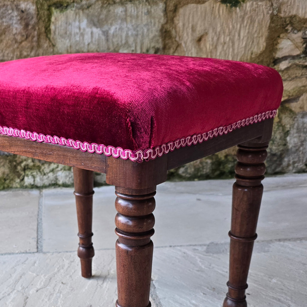 good-quality-early-19th-century-william-IV-mahogany-stool-nicely-turned-legs-re-upholstered-traditional-manner-new-webbing-original-seat-pad-horse-hair-filling-high-quality-velvet-excellet-fully-restored-condition-english-circa-1830s-for-sale-damon-blandford-antiques-stow-on-the-wold-stroud-cotswolds-antique-seating