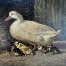 Load image into Gallery viewer, pair-two-delightful-19th-century-victorian-oil-paintings-on-canvas-artist-Robert-Cleminson-scenes-nature-rural-mother-hen-chicks-mother-duck-ducklings-beautifully-painted-signed-excellent-condition-mounted-good-quality-gilt-frames-provenance-for-sale-damon-blandford-antiques-stow-on-the-wold-fine-art-wall-art-decoration-interior-design
