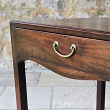 Load image into Gallery viewer, elegant-georgian-mahogany-side-centre-table-frieze-drawer-under-tier-highly-original-condition-fine-furniture-moulded-top-edge-oak-lined-drawers-dovetail-joints-original-brass-drop-handle-shaped-frieze-elegant-proportions-square-legs-concave-shaped-under-tier-sofa-side-table-lamp-table-english-circa-1740&#39;s-for-sale-damon-blandford-antiques-stow-on-the-wold
