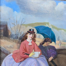 Load image into Gallery viewer, oil-on-board-painting-by-Thomas-Musgrave-Joy-colourful-coastal-scene-ladies-period-dress-ships-sea-gilt-frame-nsuigned-victorian-portrait-genre-painter-Royal-Academy-exhibitions-major-commissions-Lord-Panmure-Royal-family-portraiture-for-sale-damon-blandford-antiques-stow-on-the-wold-fine-art-wall-art-decoration-interior-design

