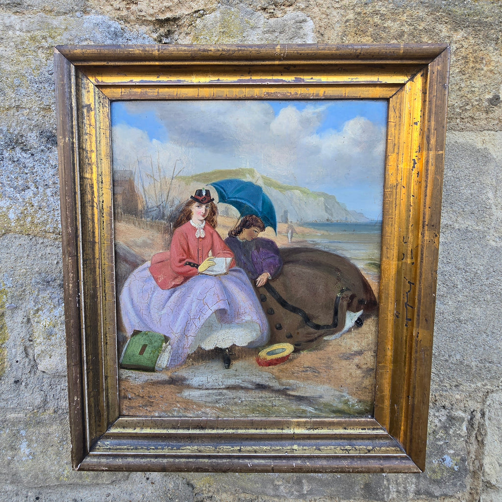 oil-on-board-painting-by-Thomas-Musgrave-Joy-colourful-coastal-scene-ladies-period-dress-ships-sea-gilt-frame-nsuigned-victorian-portrait-genre-painter-Royal-Academy-exhibitions-major-commissions-Lord-Panmure-Royal-family-portraiture-for-sale-damon-blandford-antiques-stow-on-the-wold-fine-art-wall-art-decoration-interior-design