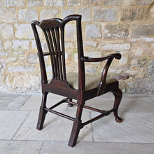 Load image into Gallery viewer, chippendale-period-mid-18th-century-mahogany-open-armchair-collection-of-lady-hambledon-buckinghamshire-fine-quality-chair-good-colour-generous-proportions-excellent-solid-condition-Christie&#39;s-sale-english-circa-1750-for-sale-damon-blandford-antiques-hall-chair-cabriole-legs-pad-feet-drop-in-upholstered-seat-stow-on-the-wold

