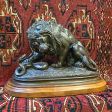 Load image into Gallery viewer, Fine-late-19th-century-patinated-bronze-lion-serpent-after-antoine-louis-barye-1796-1875-original-plaster-model-1832-museum-of-fine-arts-of-lyon-original-bronze-cast-1835-louvre-museum-paris-lion-confronting-crushing-serpent-metaphor-king-louis-philippe&#39;s-power-order-excellent-condition-for-sale-damon-blandford-antiques-cotswolds-stow-on-the-wold

