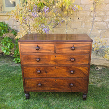 Load image into Gallery viewer, good-Regency-period-two-part-mahogany-campaign-chest-two short-three-long-graduated-drawers-excellent-quality-well-figured-timbers-wonderful-colour-patination-reeded-top-mahogany-lined-drawers-moulded-fronts-turned-wooden-drawer-pulls-feet-original-locks-brass-escutcheons-restricted-access-easy-to-move-for-sale-travel-furniture-antique-damon-blandford-antiques-stow-on-the-wold-stroud-cotswolds
