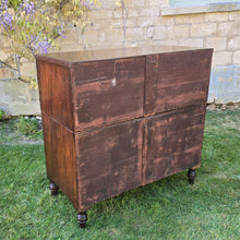 Load image into Gallery viewer, good-Regency-period-two-part-mahogany-campaign-chest-two short-three-long-graduated-drawers-excellent-quality-well-figured-timbers-wonderful-colour-patination-reeded-top-mahogany-lined-drawers-moulded-fronts-turned-wooden-drawer-pulls-feet-original-locks-brass-escutcheons-restricted-access-easy-to-move-for-sale-travel-furniture-antique-damon-blandford-antiques-stow-on-the-wold-stroud-cotswolds
