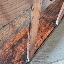 Load image into Gallery viewer, excellent-colour-georgian-oak-dresser-with-open-rack-three-shelves-moulded-cornice-hand-forged-iron-hooks-drawers-lined-in-pine-drawer-fronts-moulded-edges-brass-swan-neck-drop-handles-raised-on-primitive-supports-pot-board-excellent-condition-fresh-to-market-circa-1780-1800-for-sale-damon-blandford-antiques-stow-on-the-wold-kitchen-dinning-room-furniture
