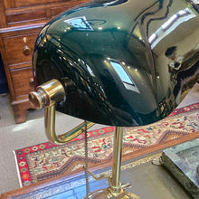 Load image into Gallery viewer, Good-quality-early-20th-century-bankers-desk-lamp-constructed-brass-weighted-base-green-white-opaline-glass-shade-pull-switch-excellent-condition-cleaned-re-wired-for-sale-damon-blandford-antiques-stow-on-the-wold-lighting
