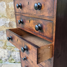 Load image into Gallery viewer, good-provincial-walnut-veneer-chest-two-short-eight-long-graduated-drawers-original-turned-wooden-drawer-pulls-brass-locks-escutcheons-plinth-base-excellent-colour-wonderful-patina-English-circa-1800-storage-for-sale-damon-blandford-antiques-stow-on-the-wold-cotswolds-antique-furniture
