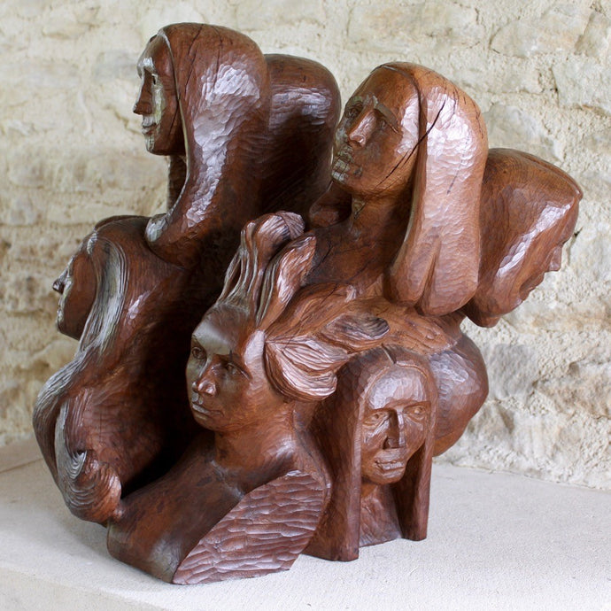 sculpture- wood-wooden-carving-yew-tony-basil-castlehill-filleigh-devon-female-bust-heads-stone-mason