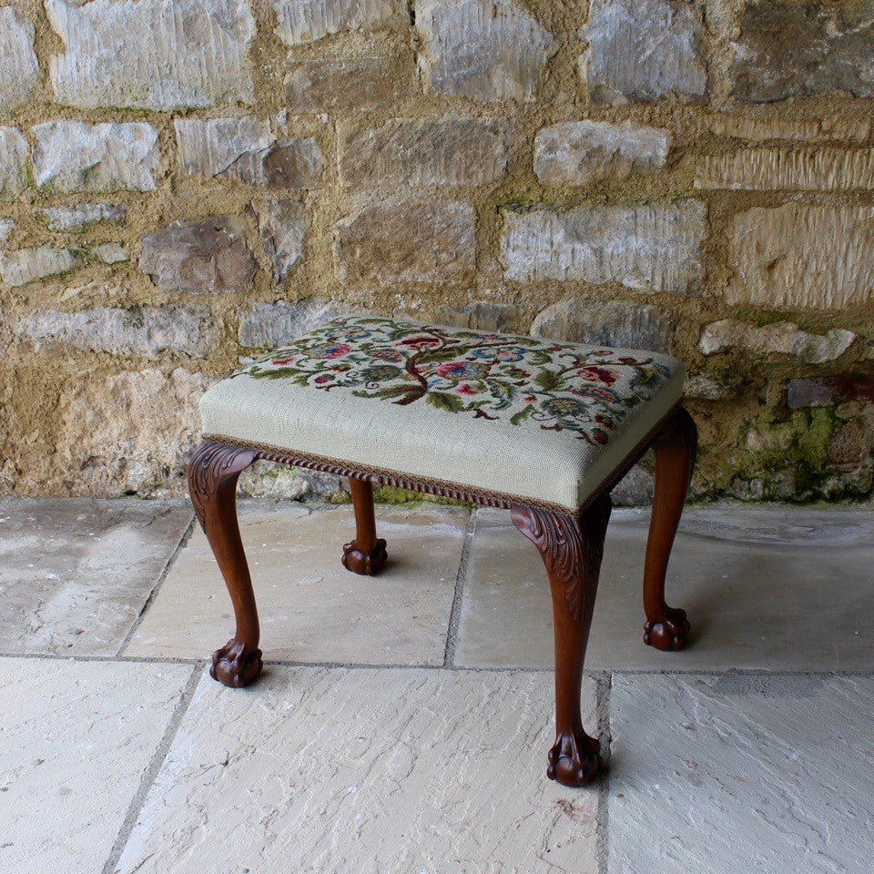 antique-stool-seat-cabriole-leg-acanthus-irish-chippendale-taste-gloucestershire-tapestry-needlepoint