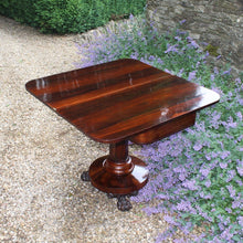 Load image into Gallery viewer, regency-rosewood-flip-top-console-table-games-table-pedestal-lion-paw-feet-leeds-r-worswick-sons-woodhouse-damon-blandford-antiques-for-sale-side-table-occasional-table-cards-table-cotswolds-stroud-valleys-fine-furniture-leather-cast-iron
