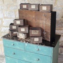 Load image into Gallery viewer, characterful-victorian-bank-16-sixteen-drawers-four-rows-drawers-lined-oak-original-labels-verso-drawers-old-paint-turned-wooded-drawer-pulls-labels-prices-compounds-seidlitz-powders-snake-stones-folk-medicine-beautifully-hand-written-labels-italic-script-drawers-damon-blandford-antiques-for-sale-storage-gloucestershire-cotswolds-interior-design-aesthetic-rustic
