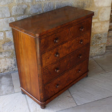 Load image into Gallery viewer, beautifully-figured-burr-walnut-chest-two-short-over-three-long-graduated-drawers-original-turned-walnut-drawer-pulls-very-well-proportioned-straight-fronted-chest-raised-plinth-base-bun-feet-retaining-original-locks-book matched-veneers-particularly-good-very-functional-highly-decorative-storage-furniture-damon-blandford-antiques-stroud-gloucestershire-cotswolds-interior-country-house-quality-for-sale
