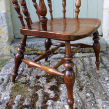 Load image into Gallery viewer, 19th-century-beech-and-elm-captains-smokers-bow-armchair-good-colour-chair-constructed-beech-saddled-seat-carved-slab-elm-ring-turned-legs-united-double-H-stretcher-good-solid-comfortable-chair-excellent-condition-damon-blandford-antiques-stroud-gloucestershire-cotswolds-seating-for-sale
